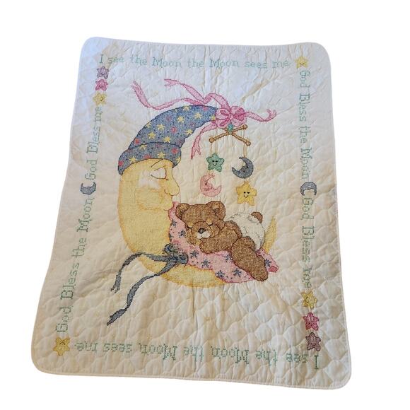 Vintage 1999 Bucilla Stamped cross stitch Mr.Moon and Me Crib size